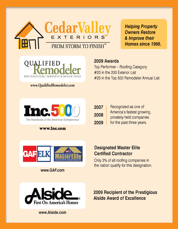 Cedar Valley Exteriors Awards